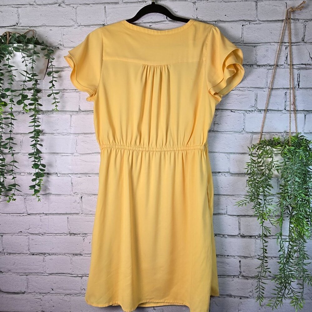 GOODTHREADS BUTTERY YELLOW COTTON KNIT SHIRT DRESS FLUTTER SLEEVE CINCH WAIST M - Picture 6 of 11